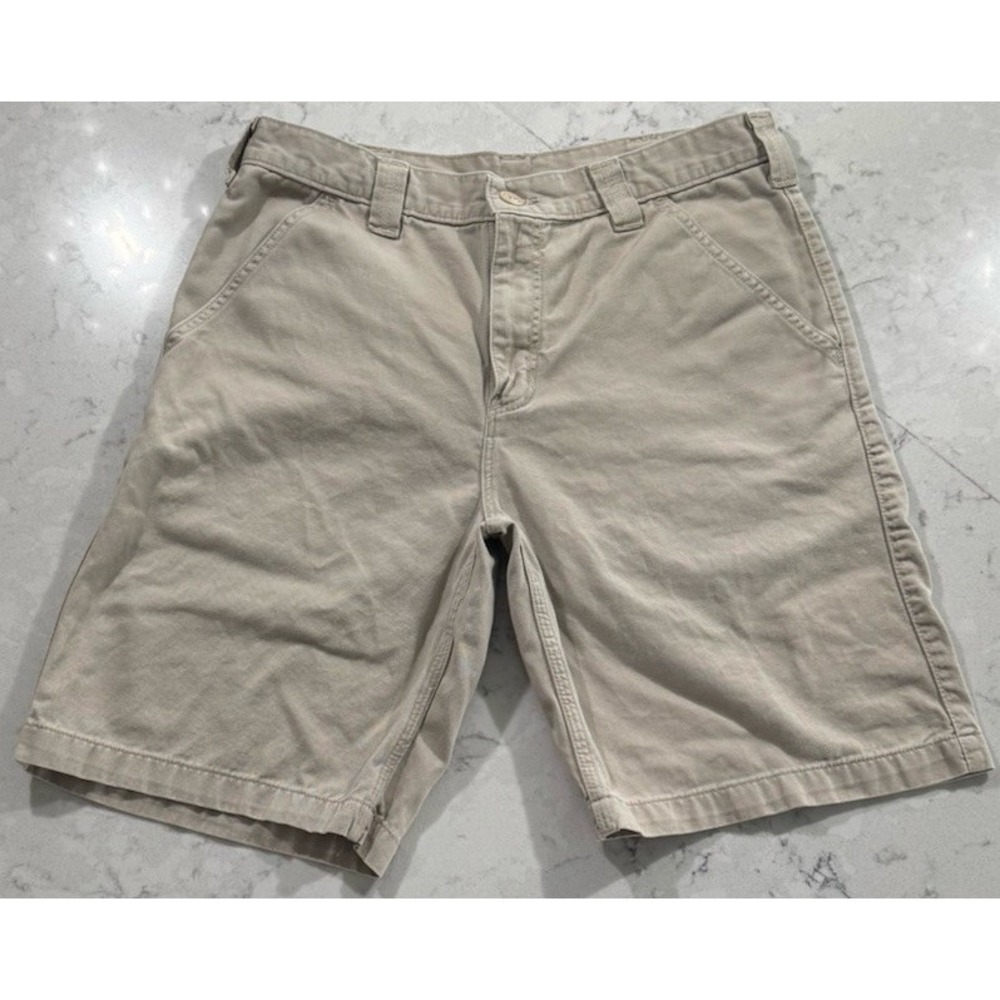 Carhartt B359 Work Shorts Mens 33 Stone Flat Front Cotton Twill Utility Chino